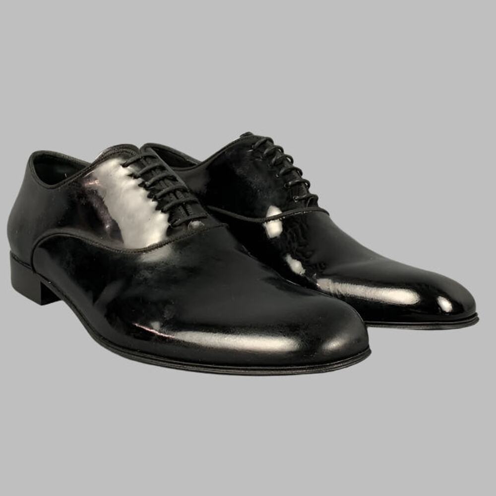 ERMENEGILDO ZEGNA Size 8.5 Black Patent Leather Oxford Lace Up Shoes